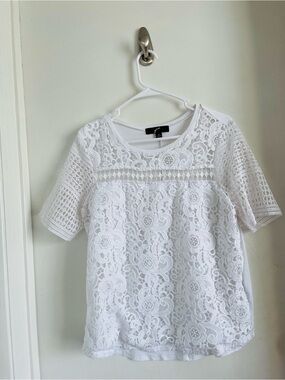 GNW White Lace Short Sleeve Crochet Top